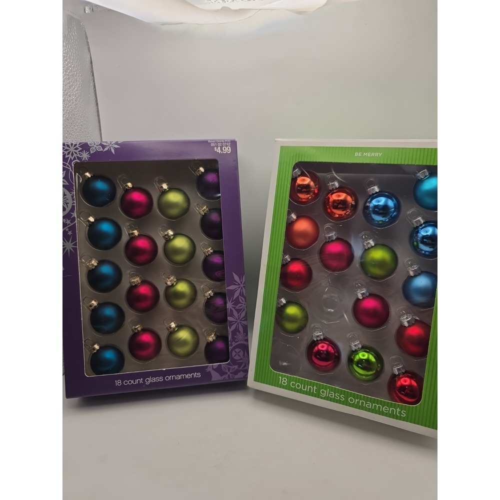 Mini Glass Christmas Bulbs. 34 Total. Red , Blue, Green, Orange,  Purp Shiny &
